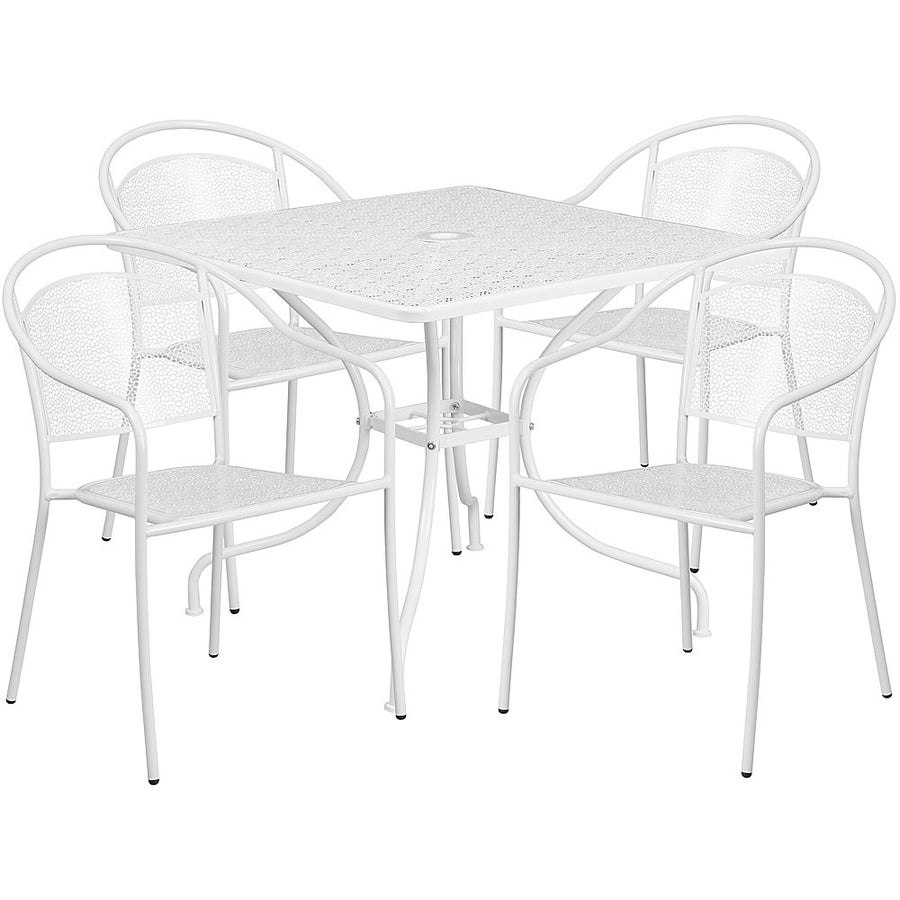 Flash Furniture - Oia Outdoor Square Contemporary Metal 5 Piece Patio Set - White_0