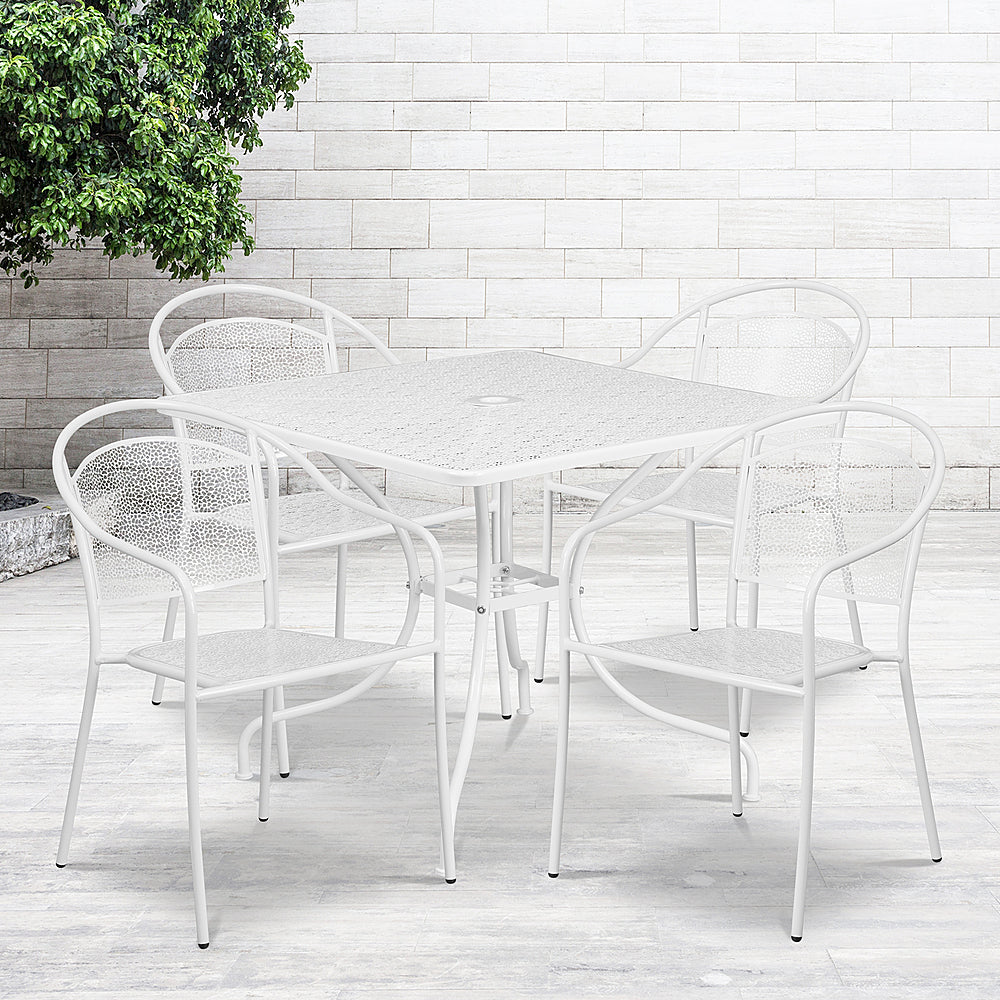 Flash Furniture - Oia Outdoor Square Contemporary Metal 5 Piece Patio Set - White_1