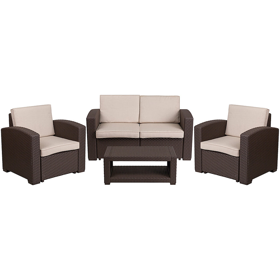 Flash Furniture - Seneca Outdoor  Contemporary Resin 4 Piece Patio Set - Chocolate Brown_0
