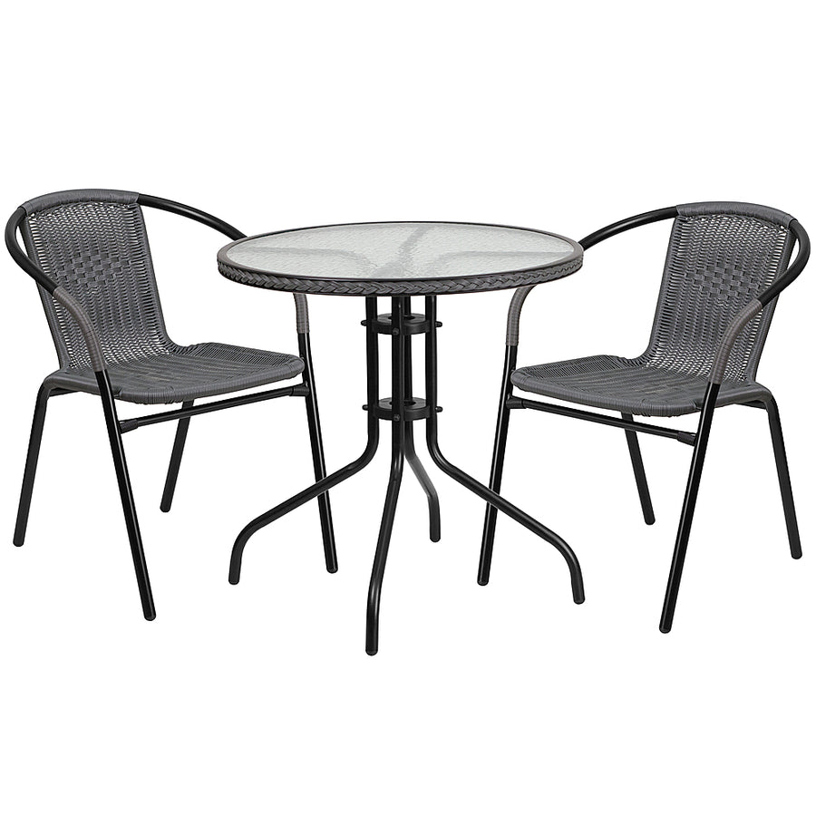 Flash Furniture - Lila Outdoor Round Contemporary Metal 3 Piece Patio Set - Clear Top/Gray Rattan_0