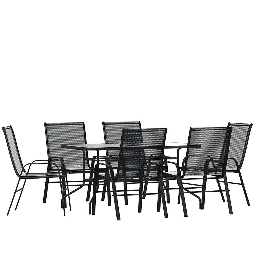 Flash Furniture - Brazos Outdoor Rectangle Contemporary  7 Piece Patio Set - Black_0