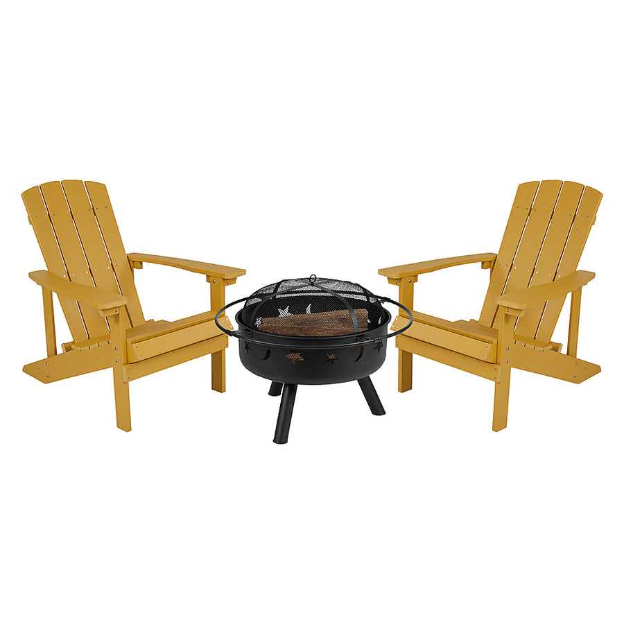 Flash Furniture - Charlestown Adirondack Chairs and Fire Pit - Yellow_0