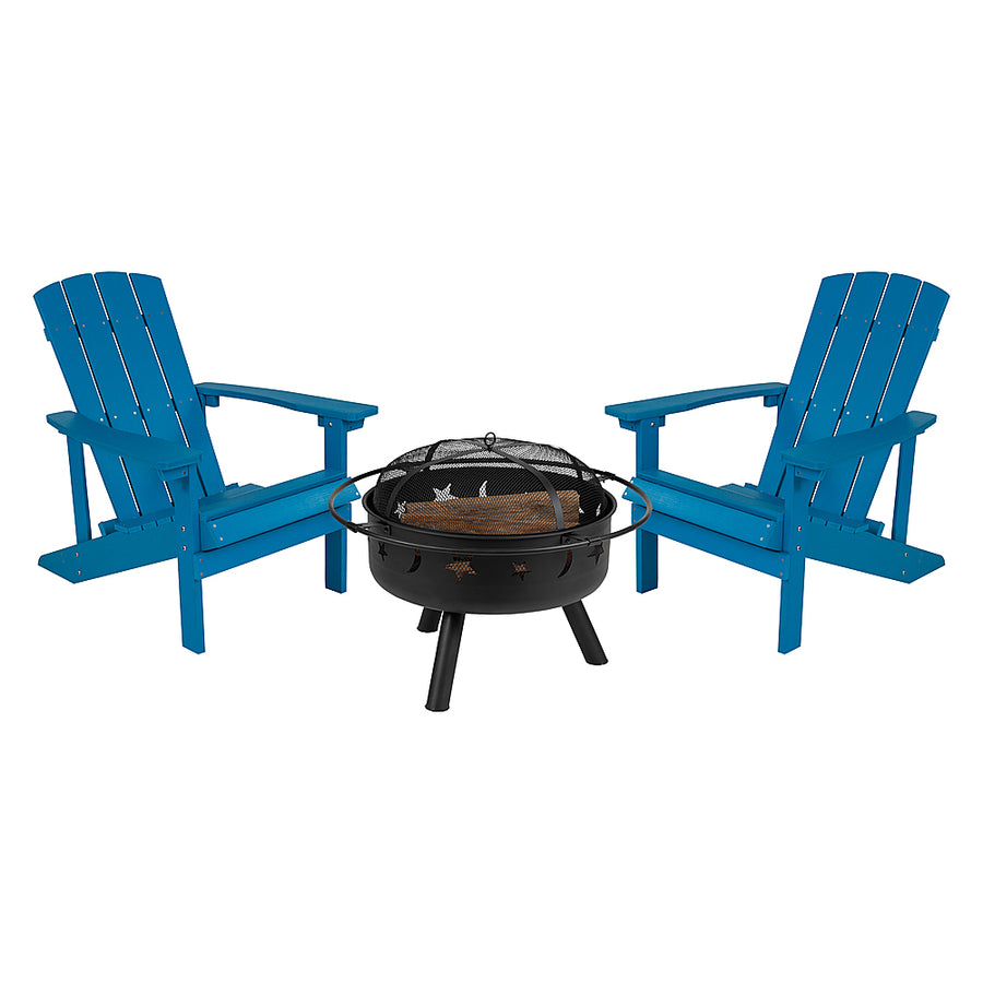 Flash Furniture - Charlestown Adirondack Chairs and Fire Pit - Blue_0