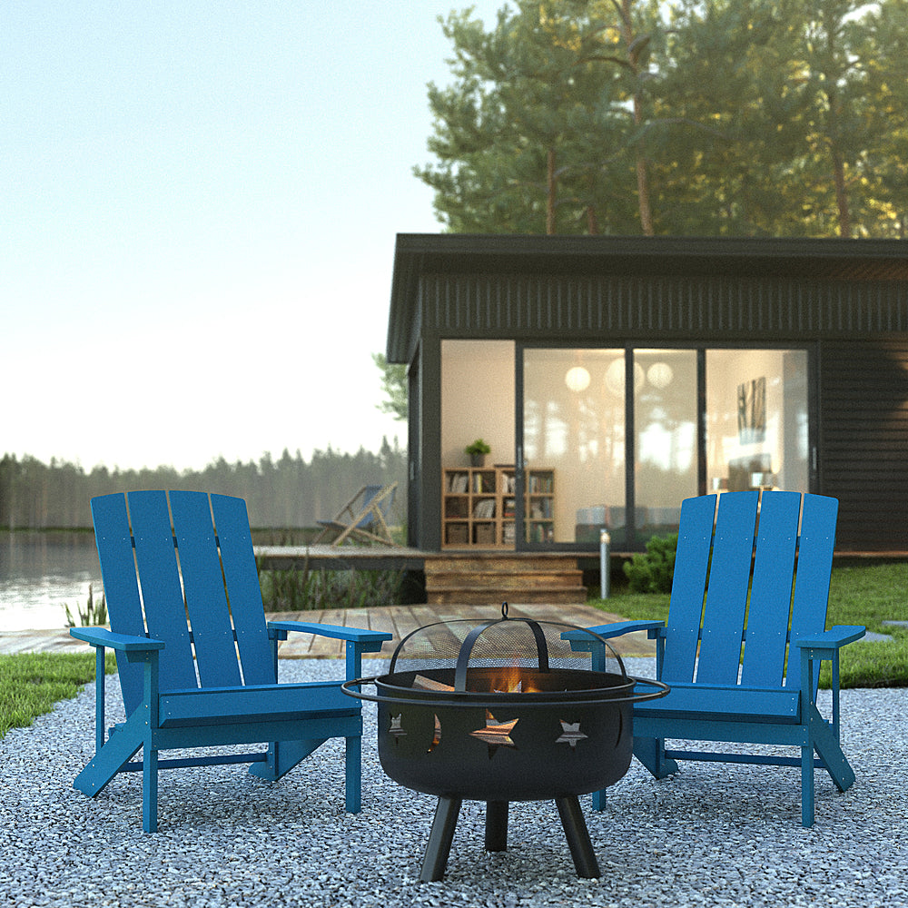 Flash Furniture - Charlestown Adirondack Chairs and Fire Pit - Blue_6
