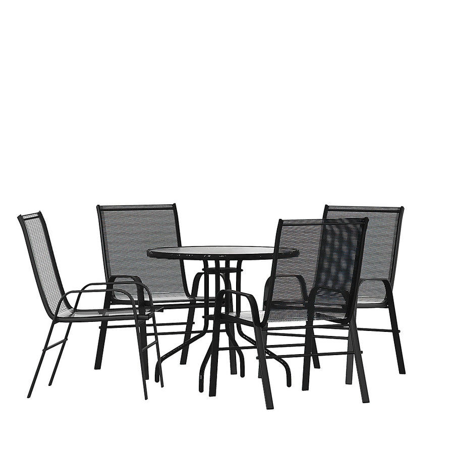Flash Furniture - Brazos Outdoor Round Contemporary  5 Piece Patio Set - Black_0
