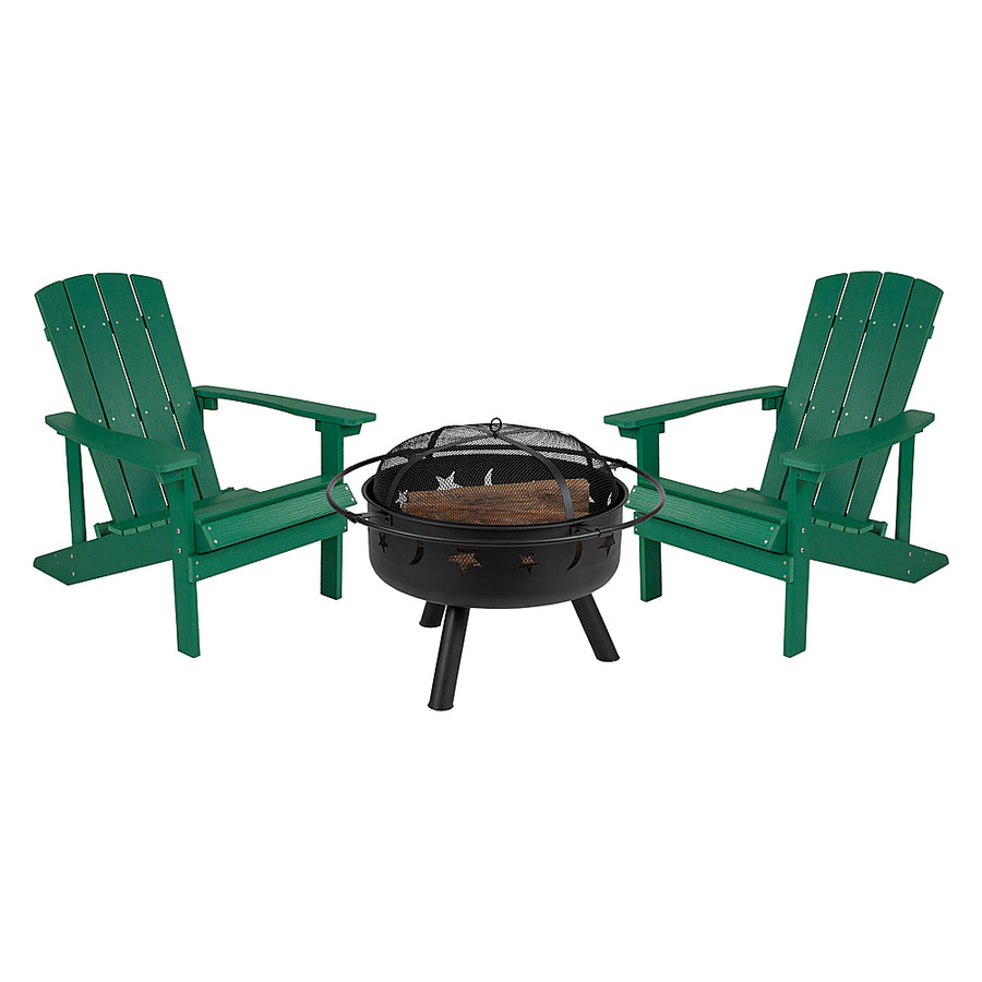 Flash Furniture - Charlestown Adirondack Chairs and Fire Pit - Green_0
