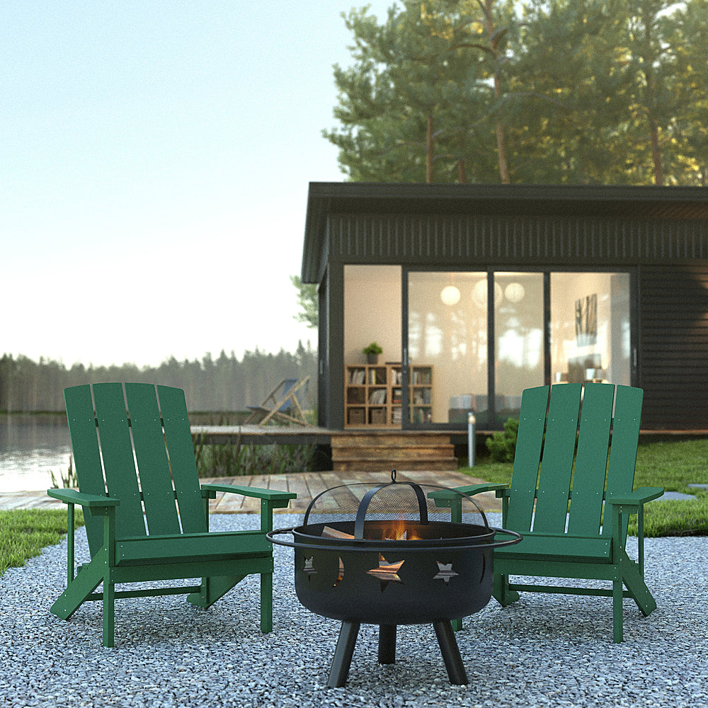 Flash Furniture - Charlestown Adirondack Chairs and Fire Pit - Green_5