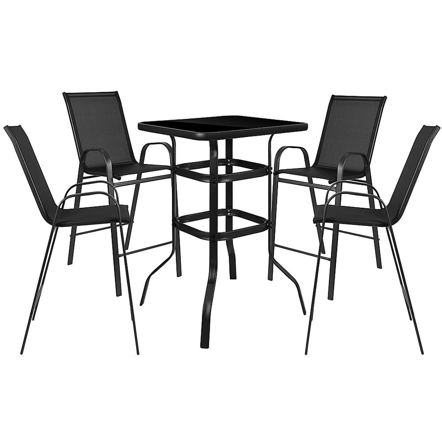 Flash Furniture - Brazos Outdoor Square Modern Steel 5 Piece Patio Set - Black_0