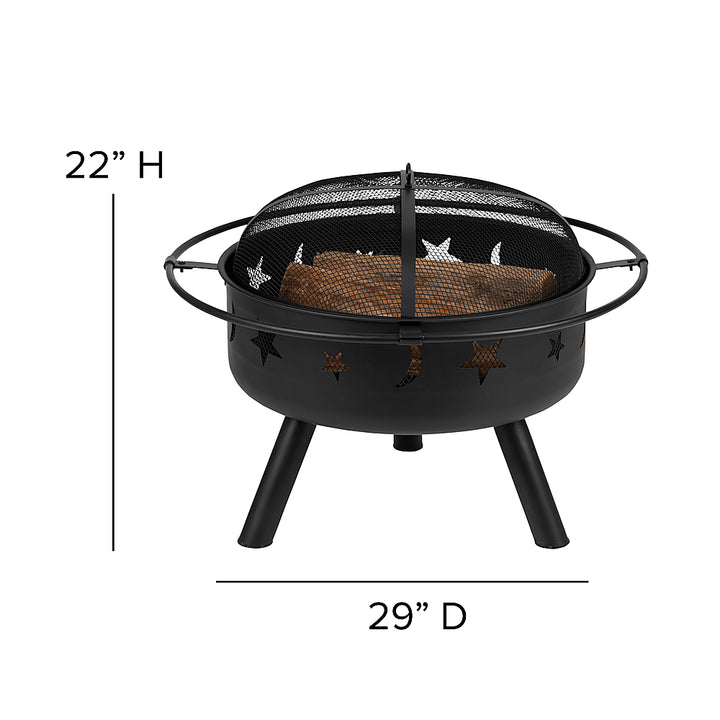Flash Furniture - Charlestown Star & Moon Fire Pit with Mesh Cover & 2 Slate Gray Poly Resin Adirondack Chairs - Slate Gray_3