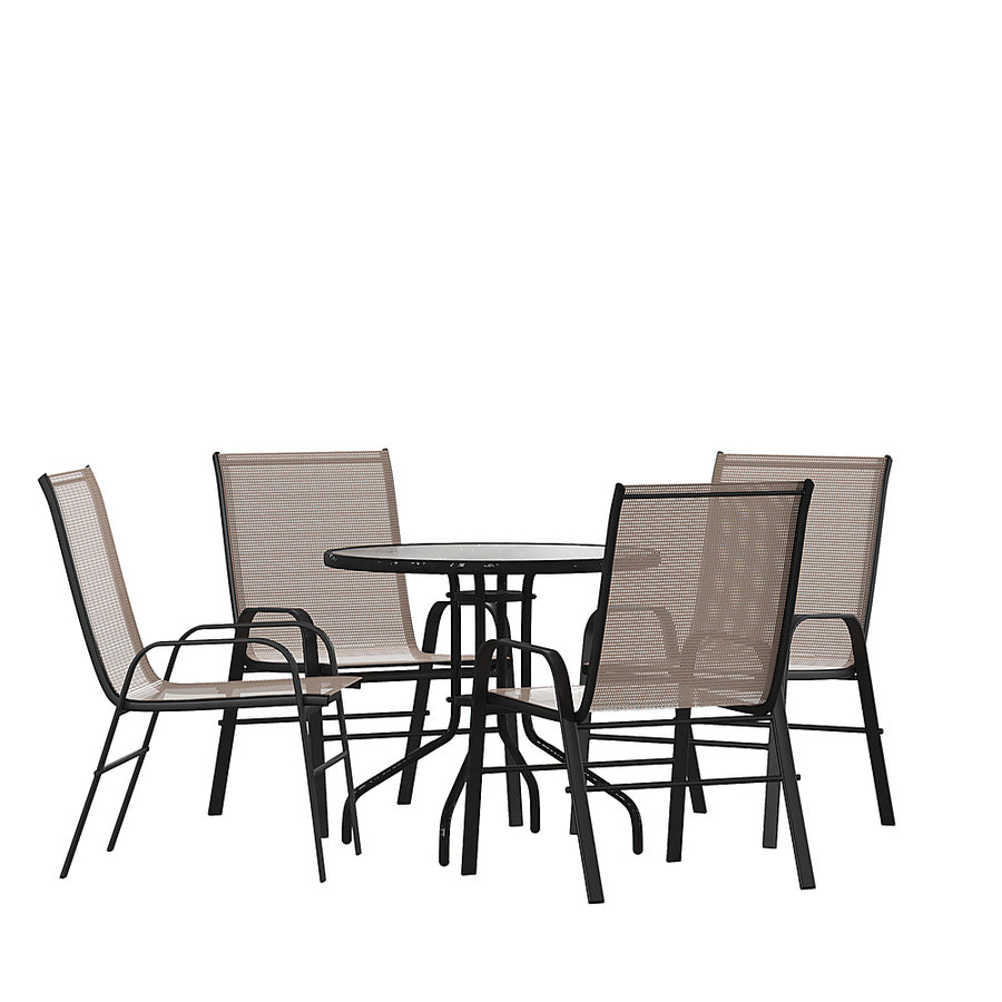 Flash Furniture - Brazos Outdoor Round Contemporary  5 Piece Patio Set - Brown_0