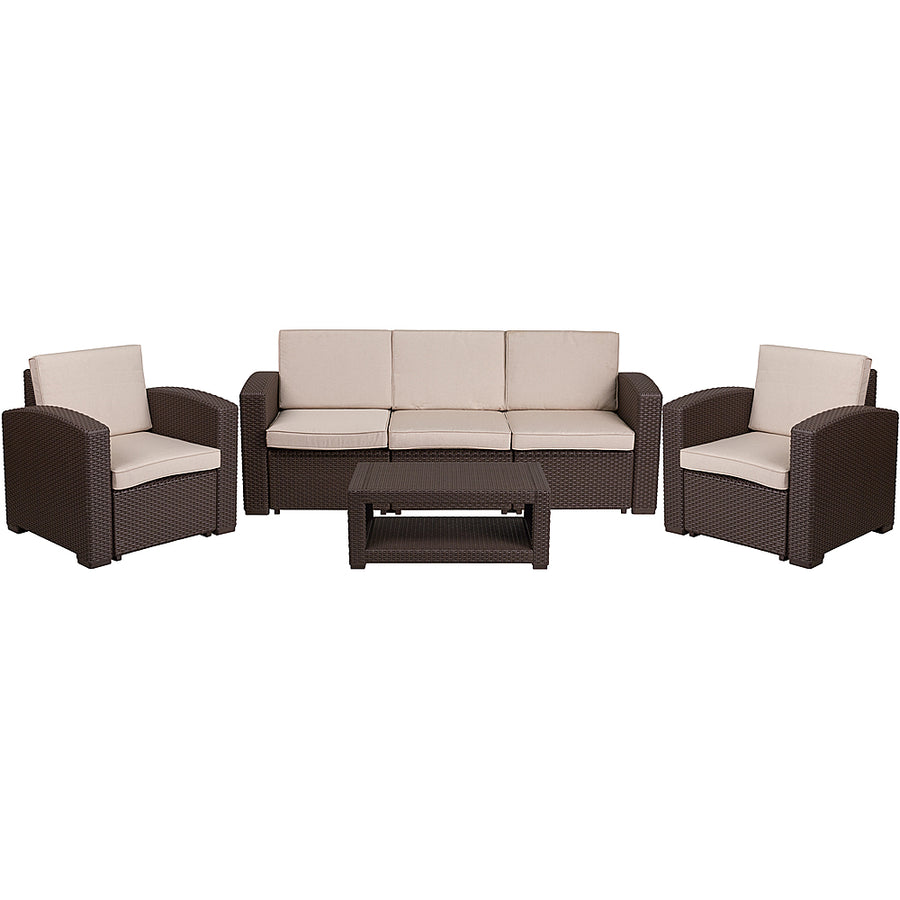 Flash Furniture - Seneca Outdoor Rectangle Contemporary Resin 4 Piece Patio Set - Chocolate Brown_0