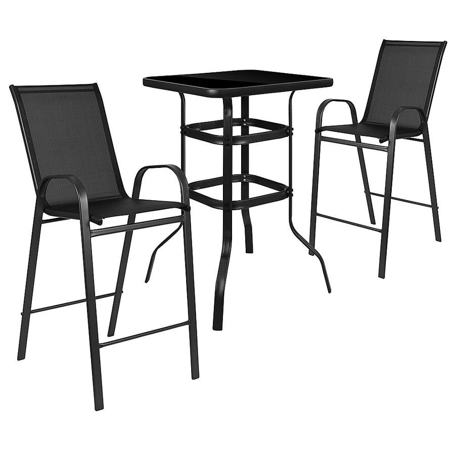 Flash Furniture - Brazos Outdoor Square Modern Steel 3 Piece Patio Set - Black_0