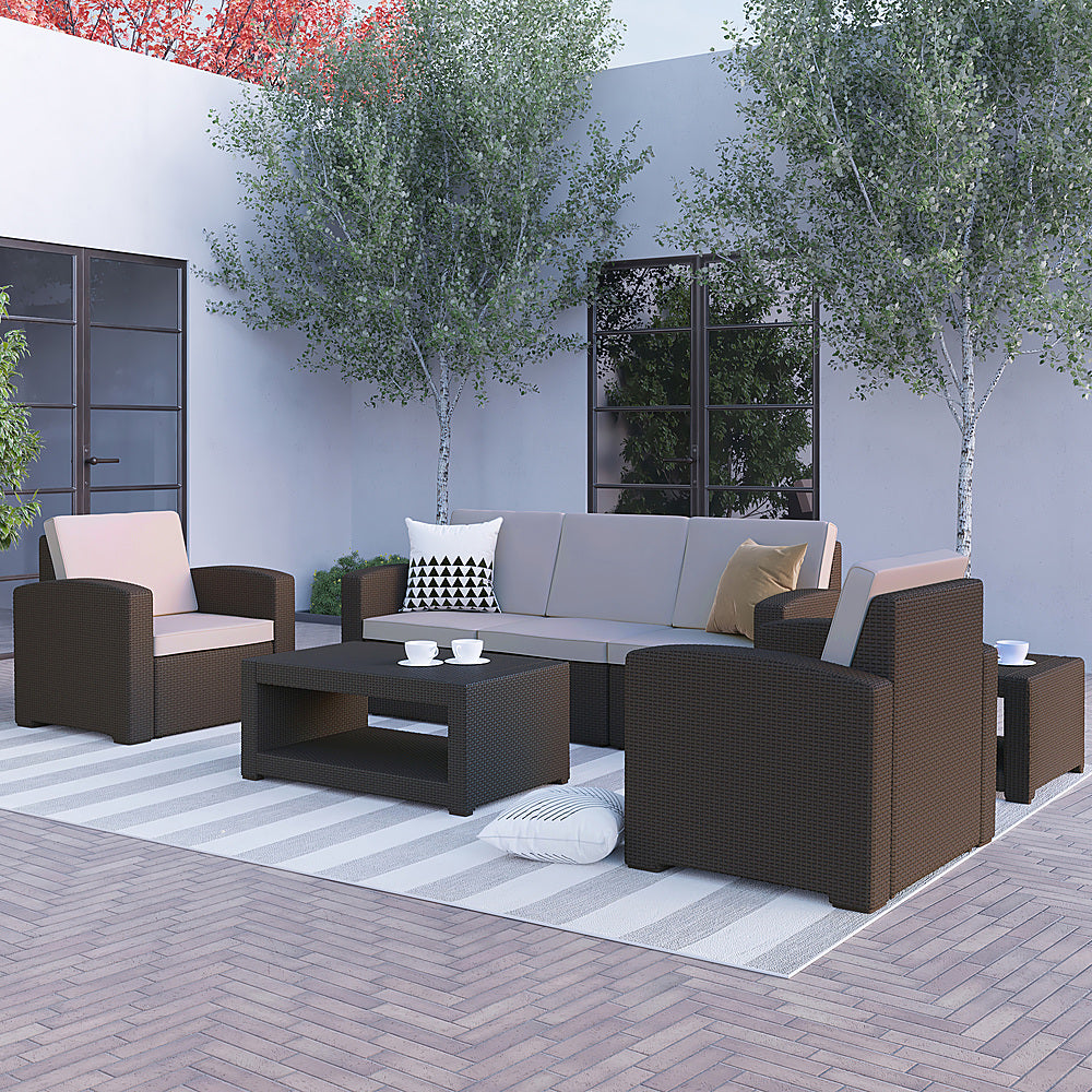 Flash Furniture - Seneca Outdoor  Contemporary Resin 5 Piece Patio Set - Chocolate Brown_1