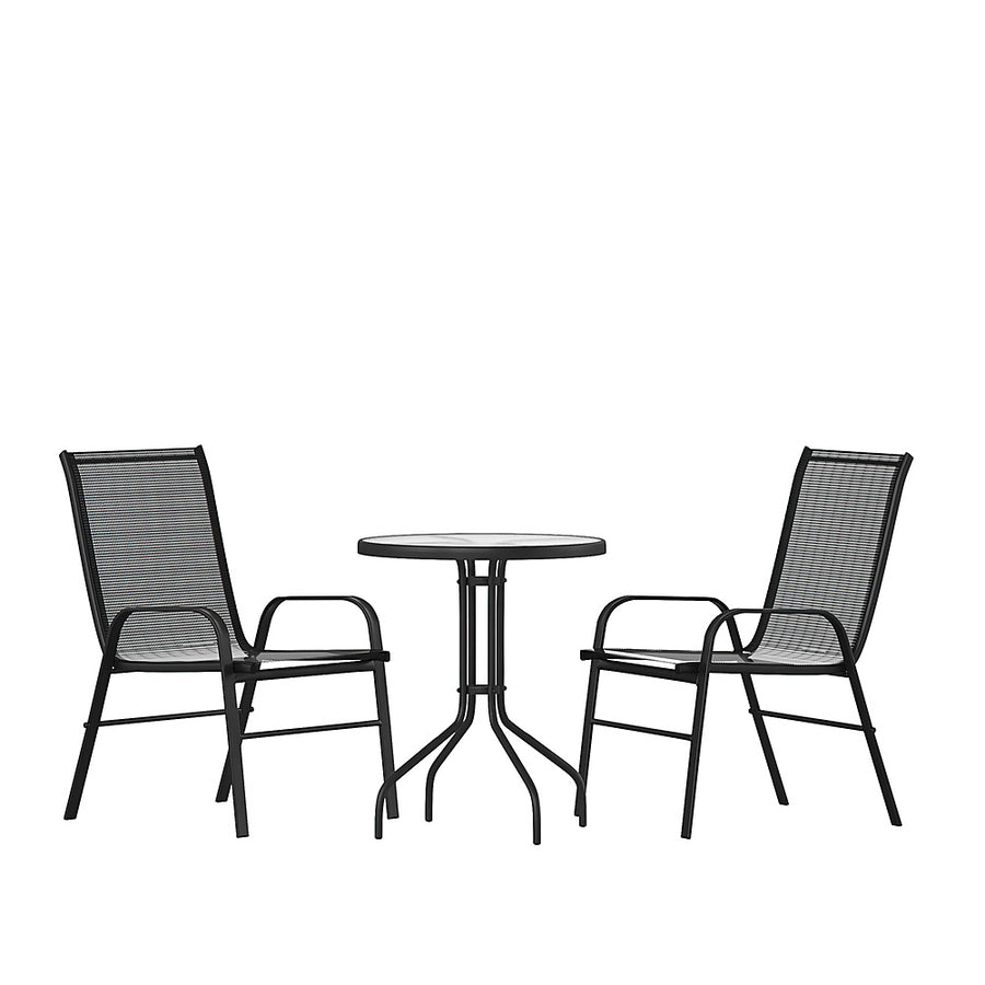 Flash Furniture - Brazos Outdoor Round Contemporary  3 Piece Patio Set - Black_0