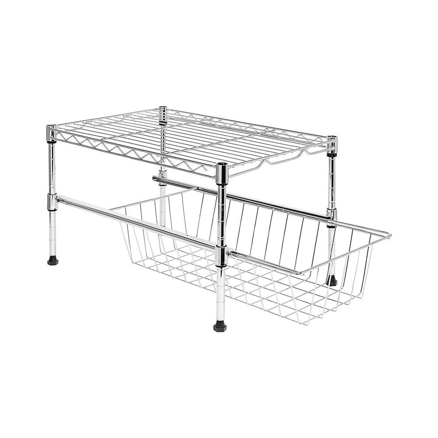 Honey-Can-Do - Cabinet Organizer with Adjustable Shelf and Pull-Out Basket - Chrome_0