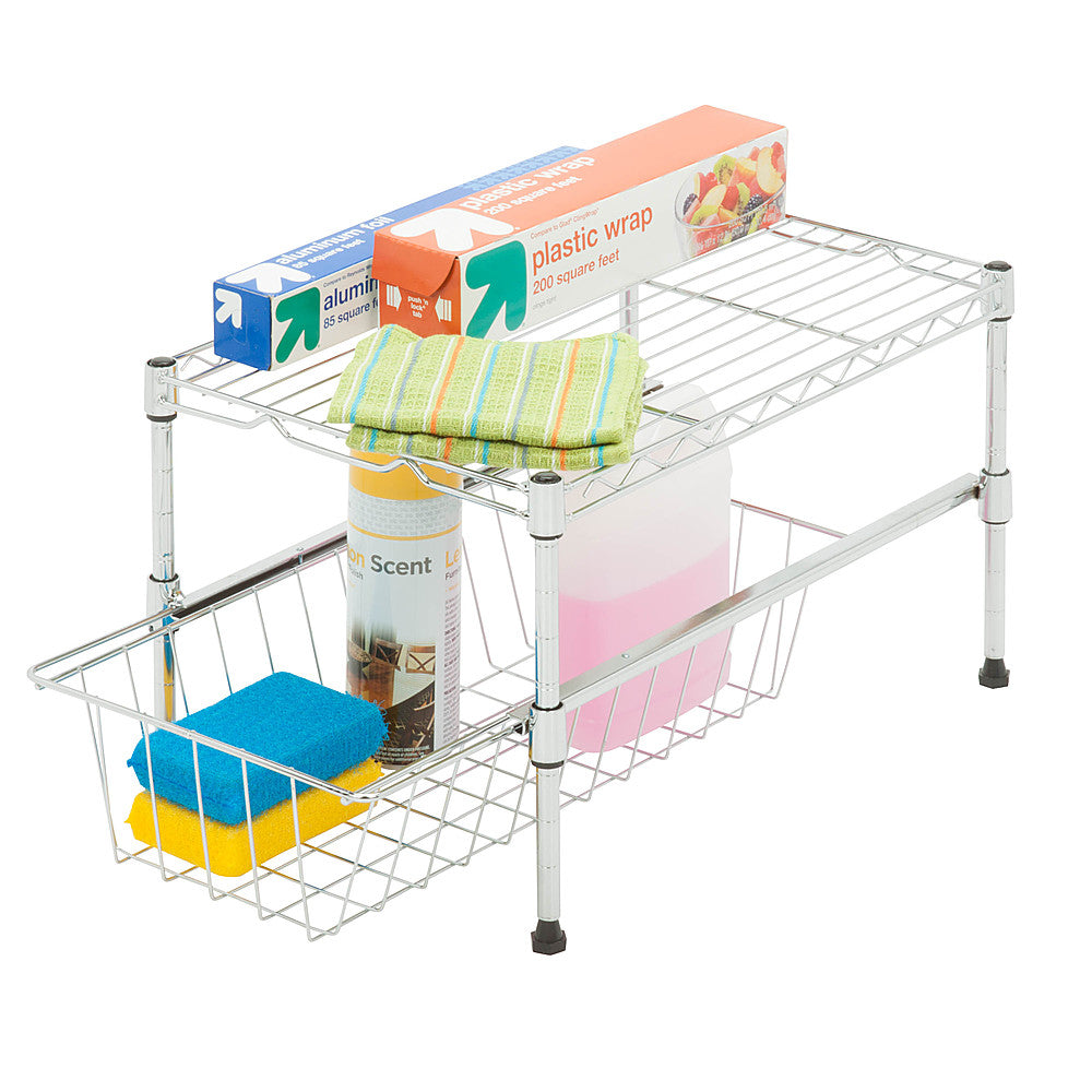 Honey-Can-Do - Cabinet Organizer with Adjustable Shelf and Pull-Out Basket - Chrome_1