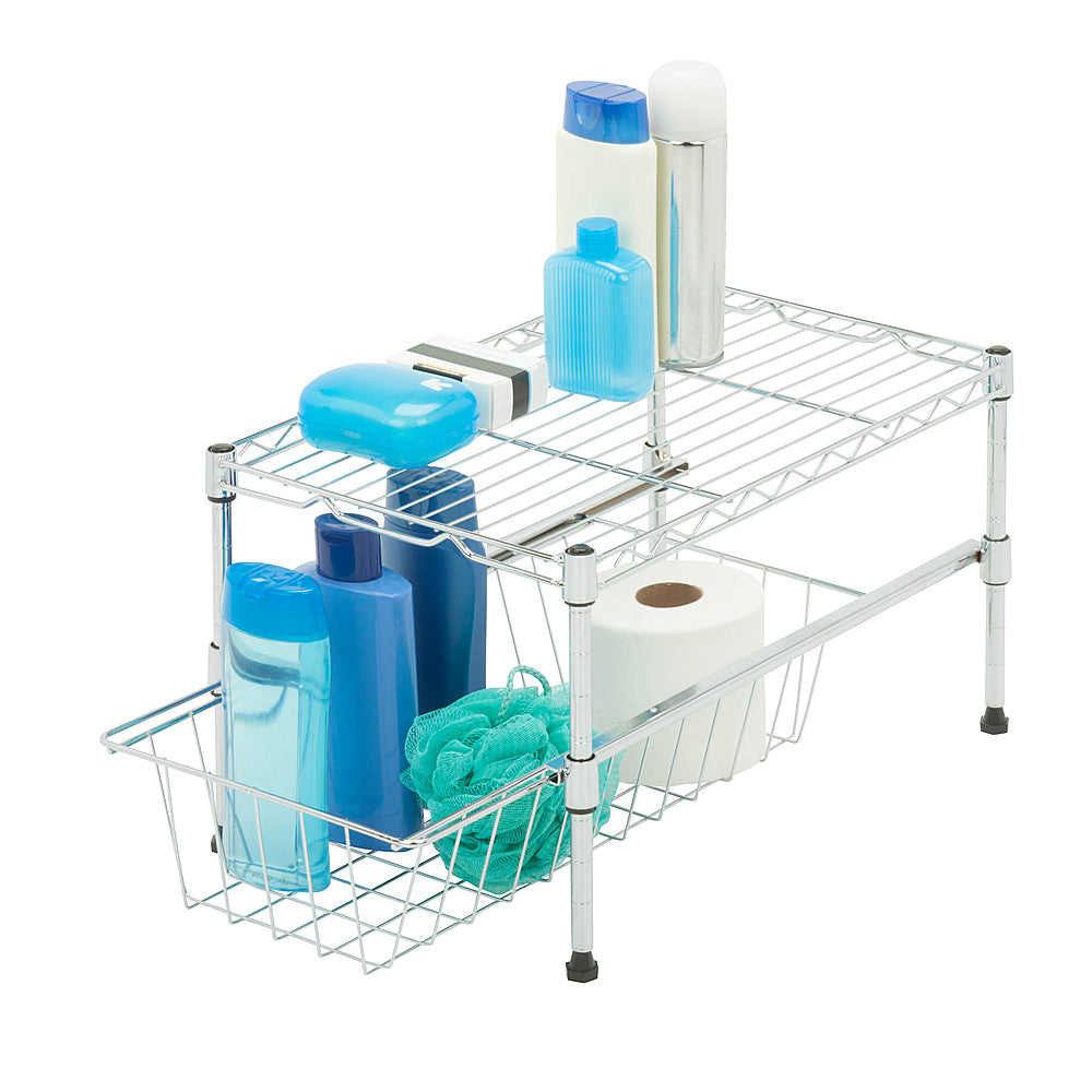 Honey-Can-Do - Cabinet Organizer with Adjustable Shelf and Pull-Out Basket - Chrome_2