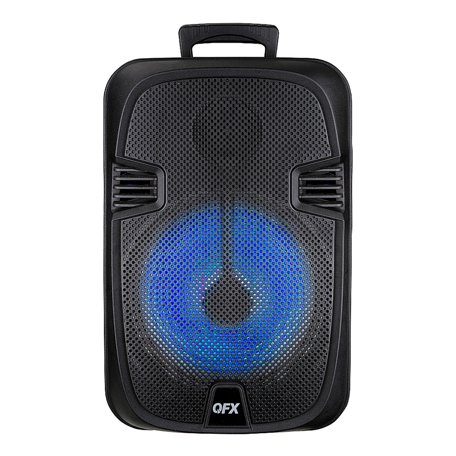 QFX - 12” Bluetooth Rechargeable Portable Speaker with Stand, Microphone and LED Party Lights - Black_0