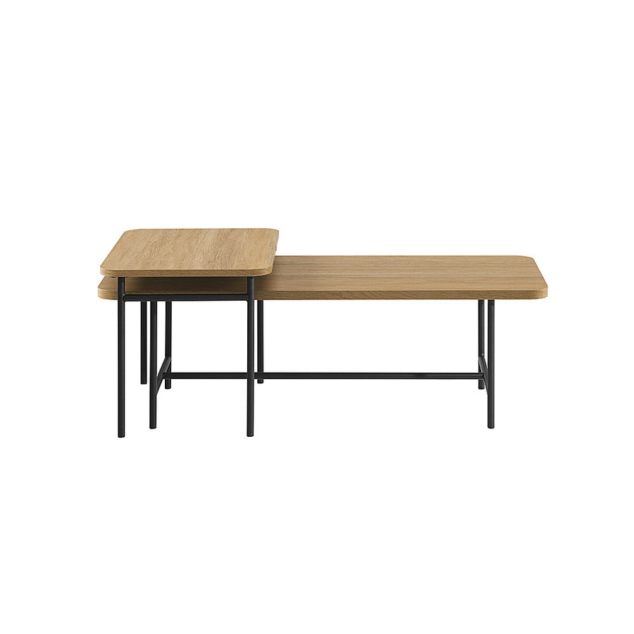 Walker Edison - Contemporary Metal and Wood Nesting Coffee Table - Coastal Oak_0