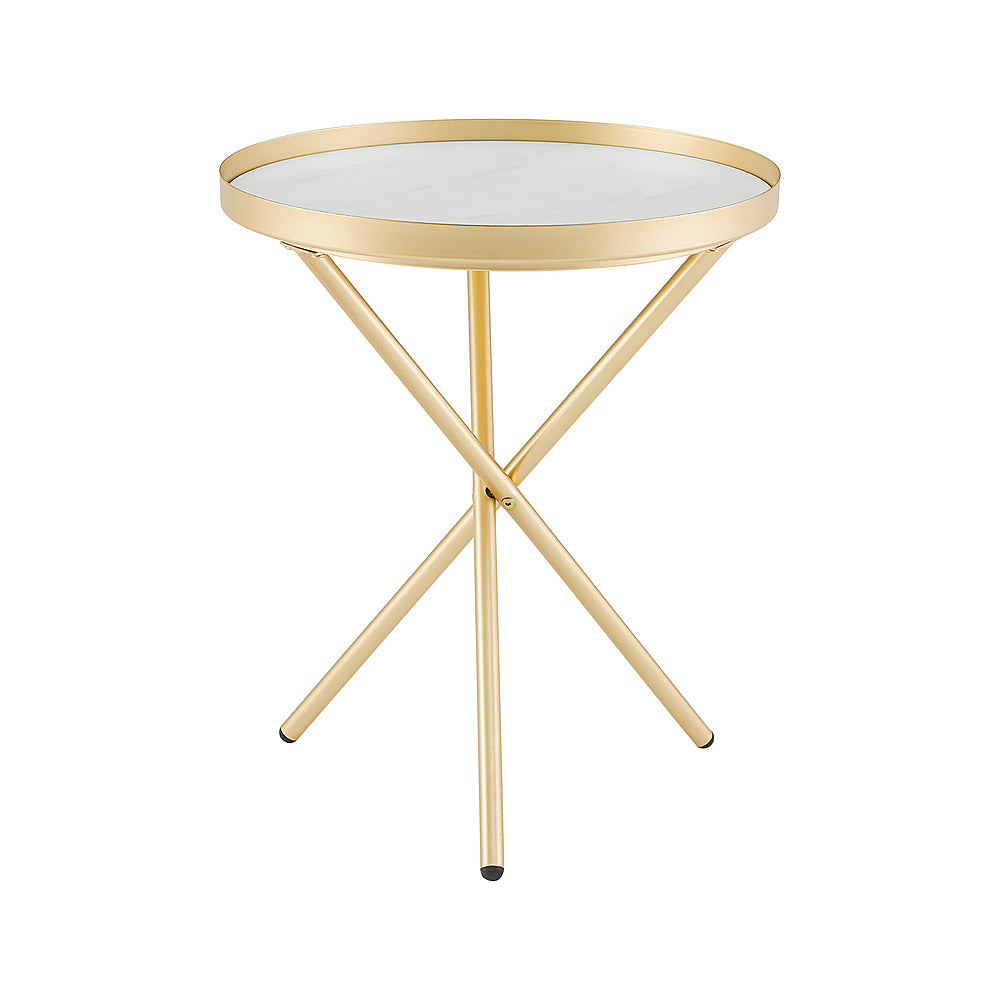 Walker Edison - Contemporary Tray-Top Faux Marble Round Side Table - Gold/Grey Marble_1