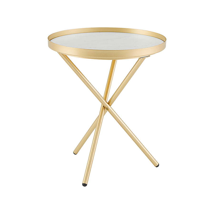 Walker Edison - Contemporary Tray-Top Faux Marble Round Side Table - Gold/Grey Marble_0