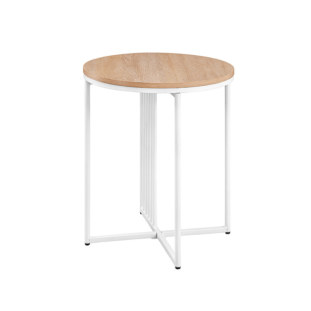 Walker Edison - Contemporary Metal and Wood Round Side Table - Coastal Oak/White_1