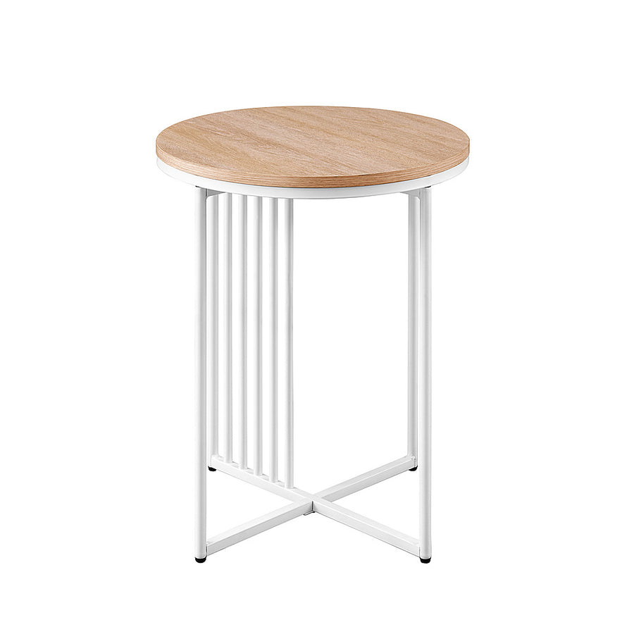 Walker Edison - Contemporary Metal and Wood Round Side Table - Coastal Oak/White_0