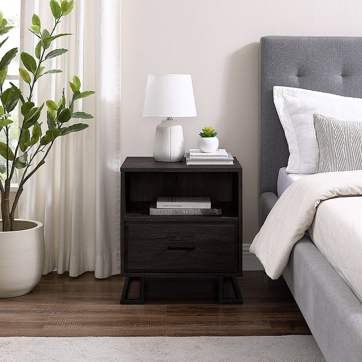 Walker Edison - Contemporary 1-Drawer Metal and Wood Nightstand - Charcoal_10