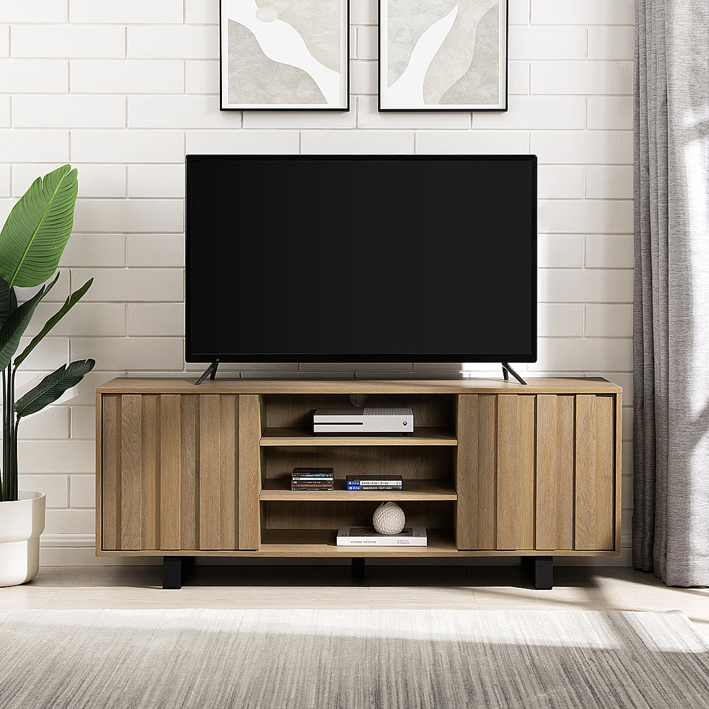 Walker Edison - Modern Paneled-Door TV Cabinet for TVs up to 65” - Coastal Oak_10