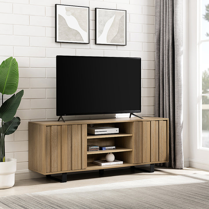 Walker Edison - Modern Paneled-Door TV Cabinet for TVs up to 65” - Coastal Oak_9