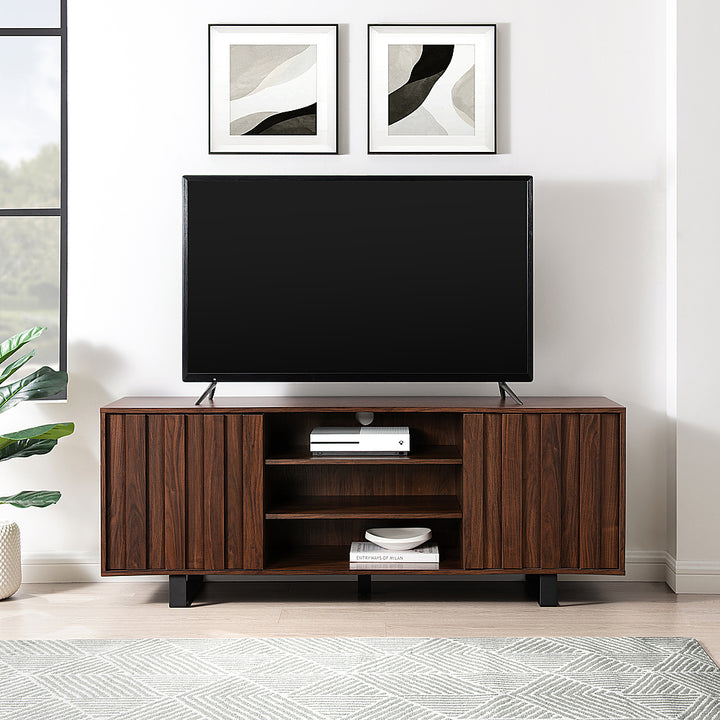 Walker Edison - Modern Paneled-Door TV Cabinet for TVs up to 65” - Dark Walnut_10