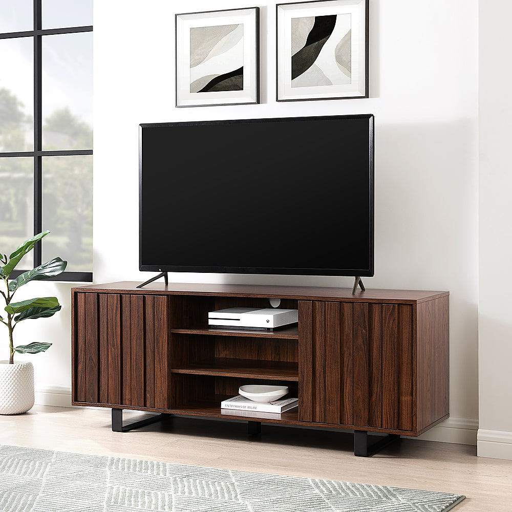 Walker Edison - Modern Paneled-Door TV Cabinet for TVs up to 65” - Dark Walnut_11