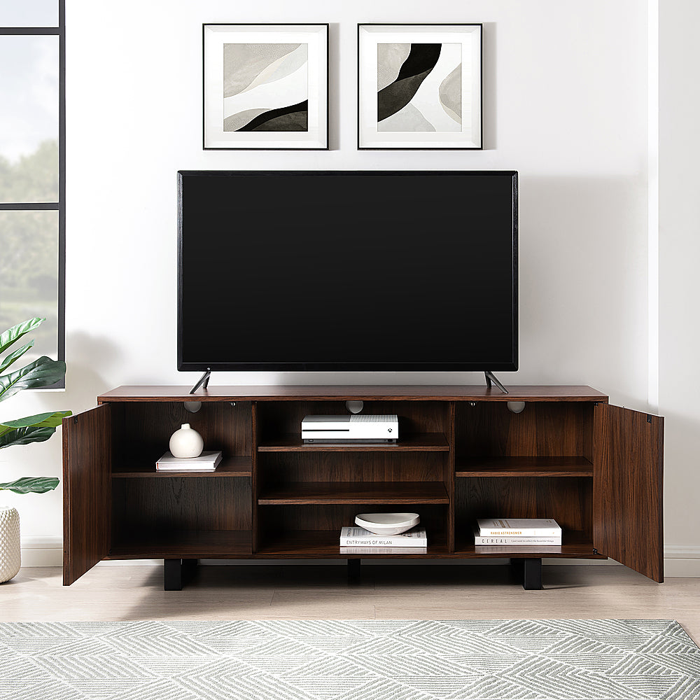 Walker Edison - Modern Paneled-Door TV Cabinet for TVs up to 65” - Dark Walnut_9