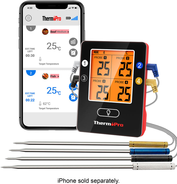 ThermoPro - Bluetooth 4 Probes Wireless Food Thermometer - Black/Red_0