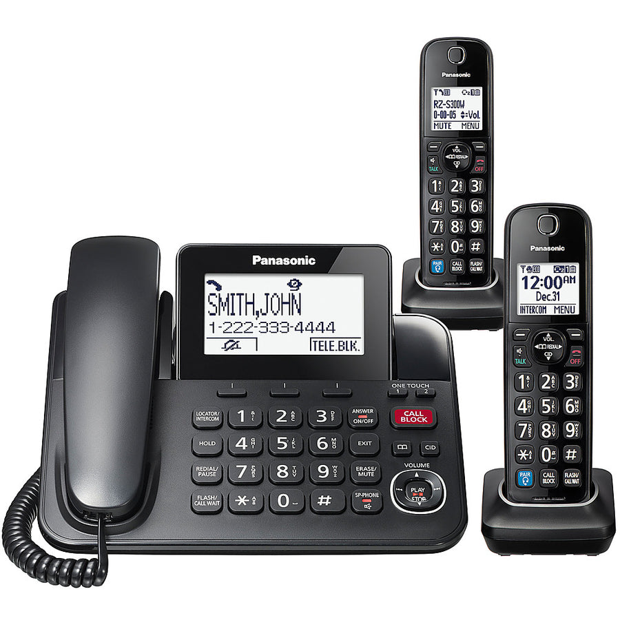 Panasonic - KX-TGF892B DECT 6.0 Expandable Corded/Cordless Phone System with Bluetooth Pairing for Wireless Headphones - Black_0