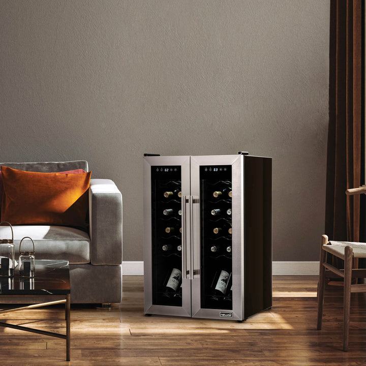 NewAir - 24-Bottle Dual Zone Wine Cooler with French Doors - Stainless steel_1