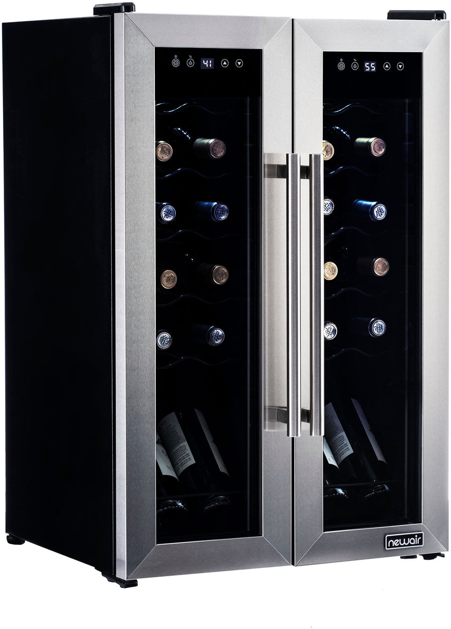 NewAir - 24-Bottle Dual Zone Wine Cooler with French Doors - Stainless steel_0