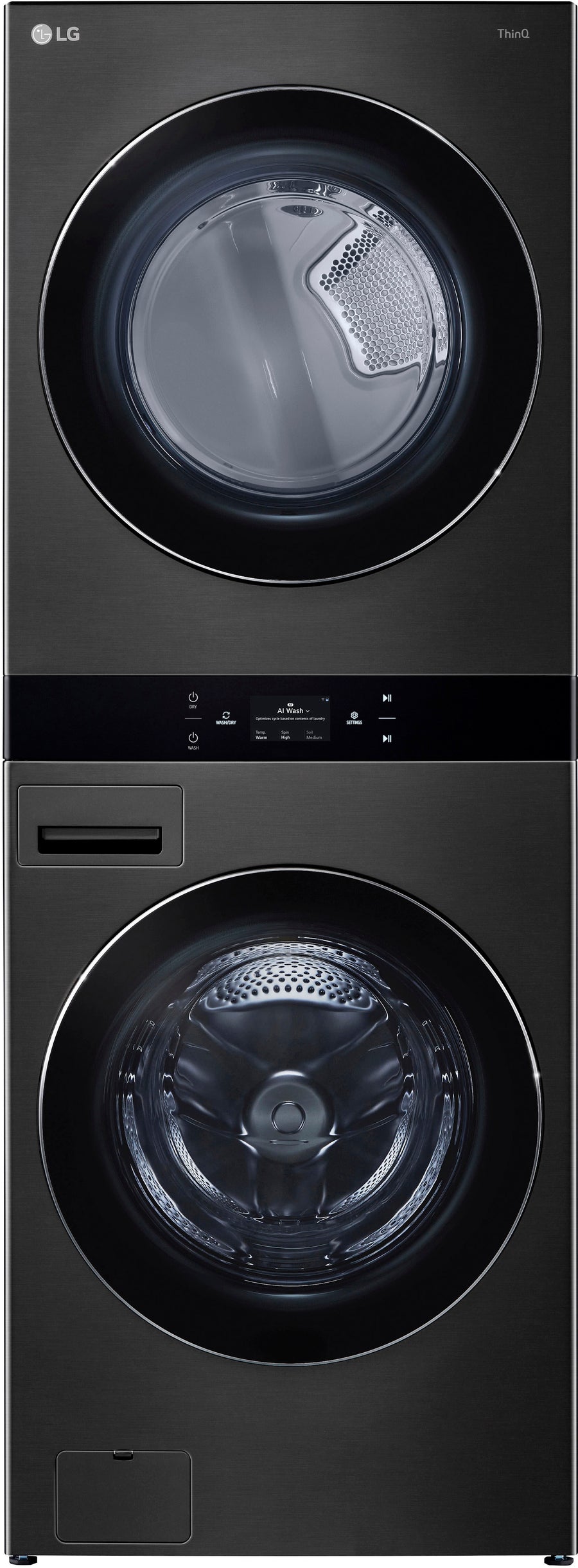 LG - 5.0 Cu. Ft. HE Smart Front Load Washer and 7.4 Cu. Ft. Electric Dryer WashTower with Steam and Center Control - Black Steel_0
