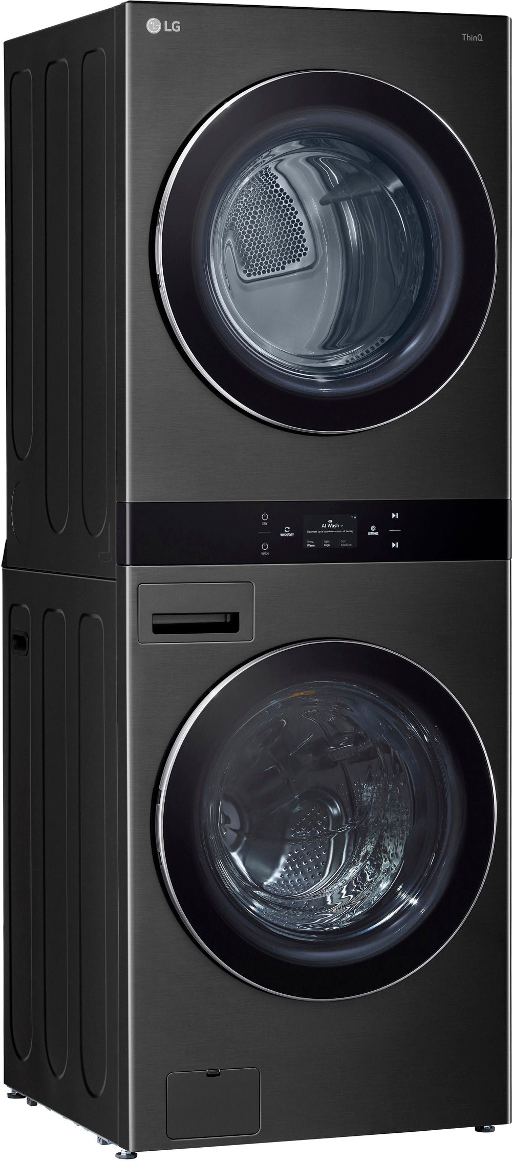 LG - 5.0 Cu. Ft. HE Smart Front Load Washer and 7.4 Cu. Ft. Electric Dryer WashTower with Steam and Center Control - Black Steel_1