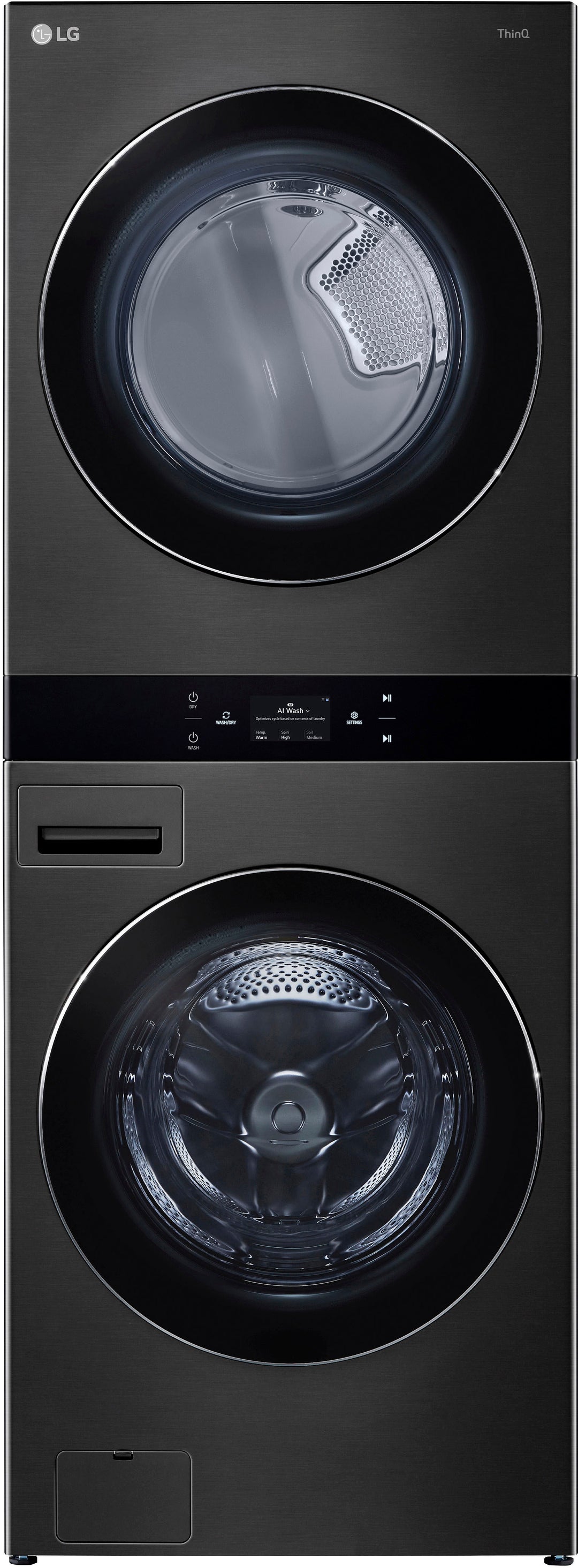 LG - 5.0 Cu. Ft. HE Smart Front Load Washer and 7.4 Cu. Ft. Gas Dryer WashTower with Steam and Center Control - Black Steel_0