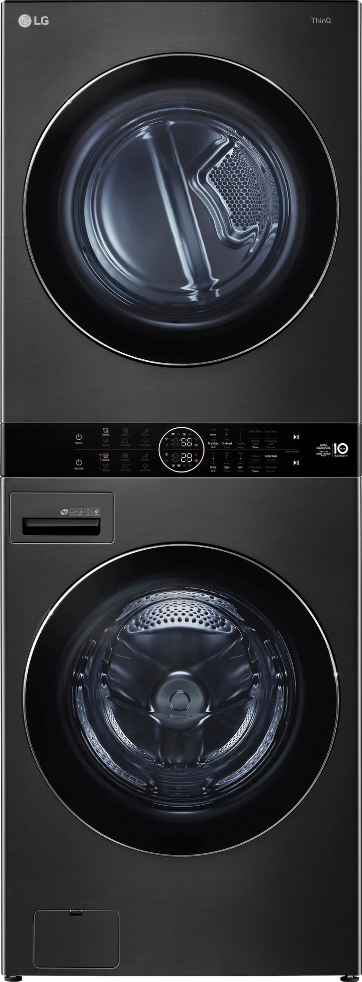 LG - 4.5 Cu. Ft. HE Smart Front Load Washer and 7.4 Cu. Ft. Electric Dryer WashTower with Steam and Ventless Dryer - Black Steel_0