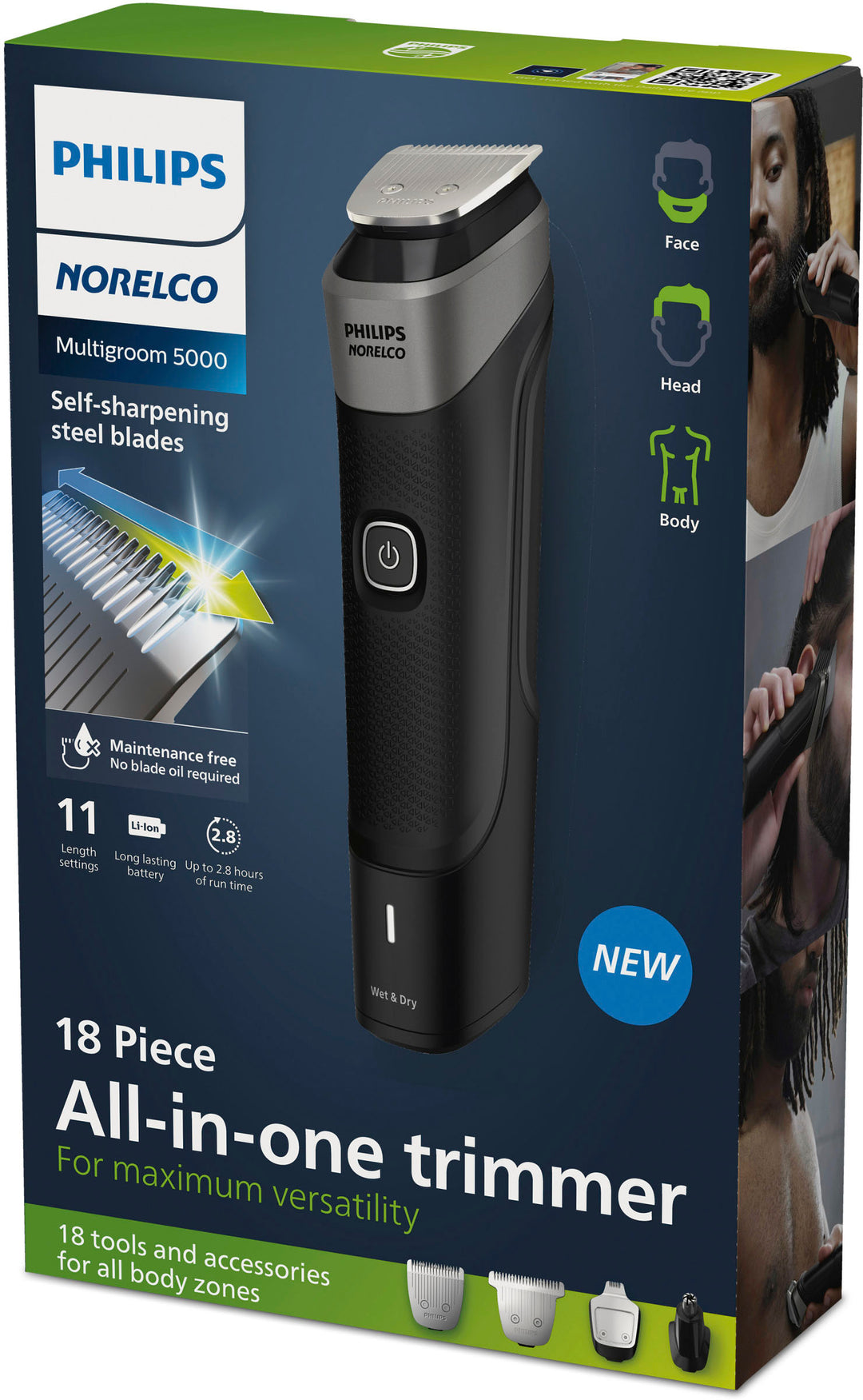 Philips Norelco Multigroom Series 5000 18 Piece, Beard Face, Hair, Body Hair Trimmer for Men - MG5910/49 - Silver_8