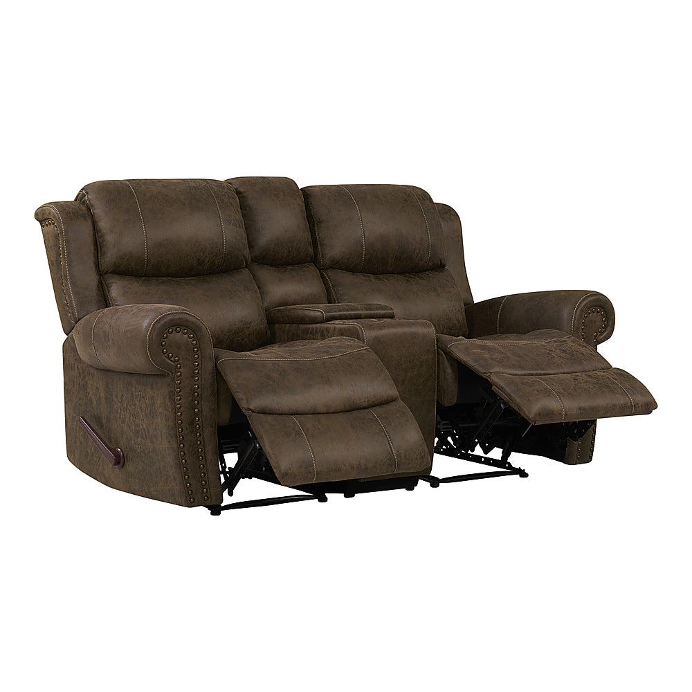 ProLounger - Di'Onna Rolled Arm Distressed Faux Leather 2 Seat Wall Hugger Recliner Loveseat With Power Storage Console - Saddle Brown_1