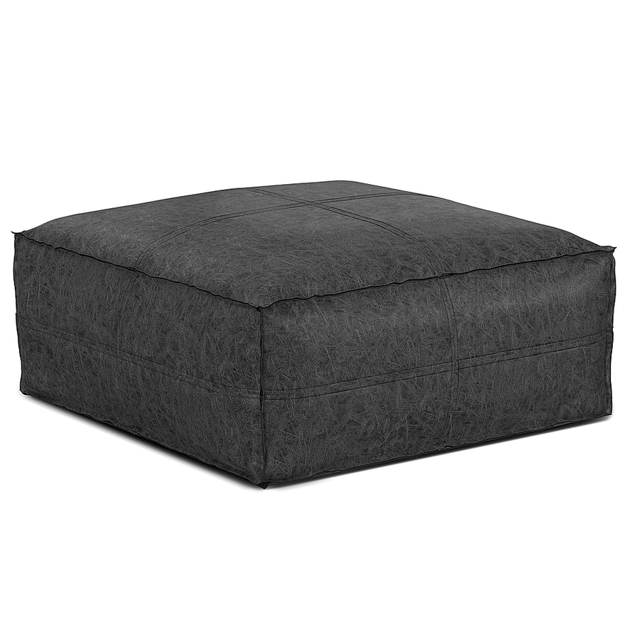 Simpli Home - Brody Large Square Coffee Table Pouf - Distressed Black_0