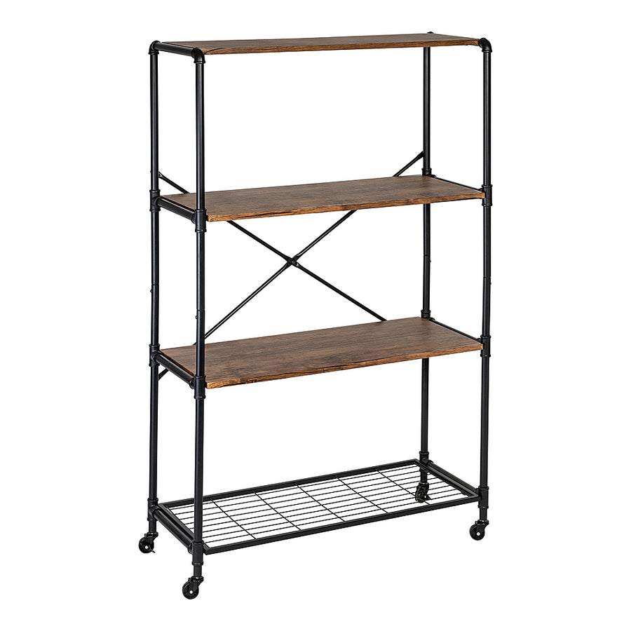 Honey-Can-Do - 4-Tier Industrial Rolling Bookshelf With Wheels - Rustic_0