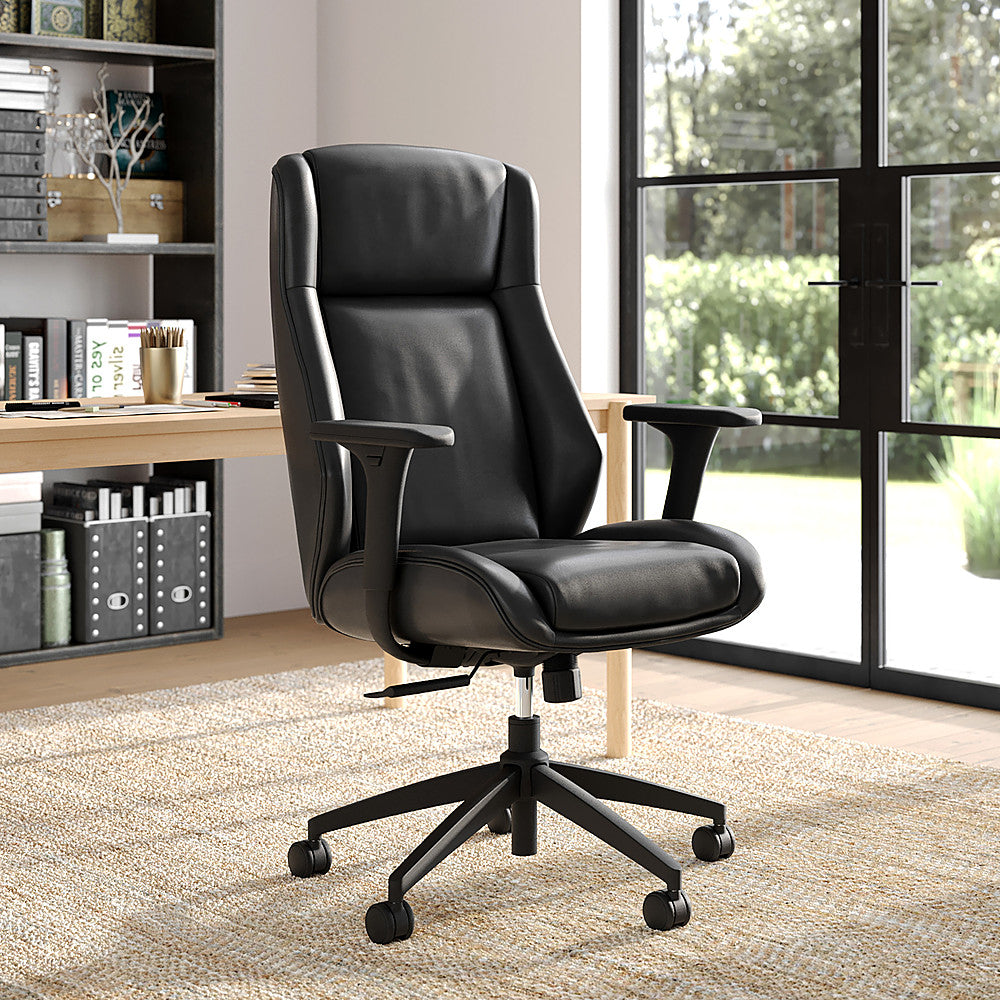 Thomasville - Darius Bonded Leather Executive Modern Office Chair with Adjustable Arms - Black_1