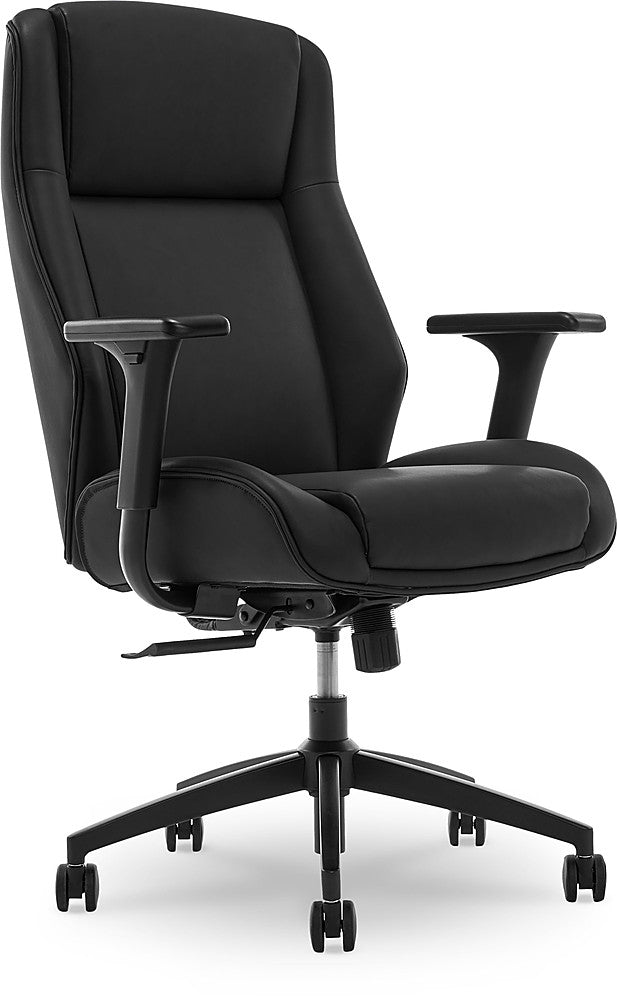 Thomasville - Darius Bonded Leather Executive Modern Office Chair with Adjustable Arms - Black_0