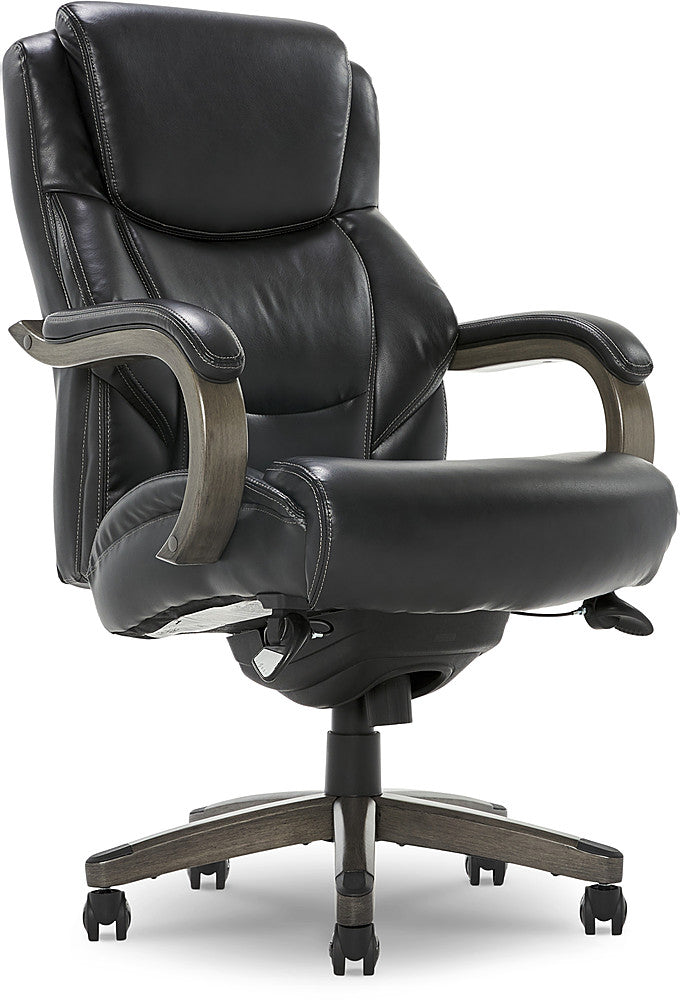 La-Z-Boy - Delano Big & Tall Bonded Leather Executive Chair - Jet Black/Gray Wood_0