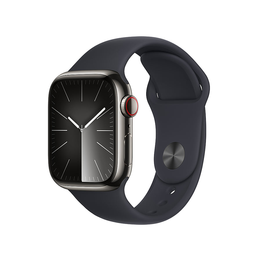 Apple Watch Series 9 (GPS + Cellular) 41mm Graphite Stainless Steel Case with Midnight Sport Band - M/L - Graphite_0
