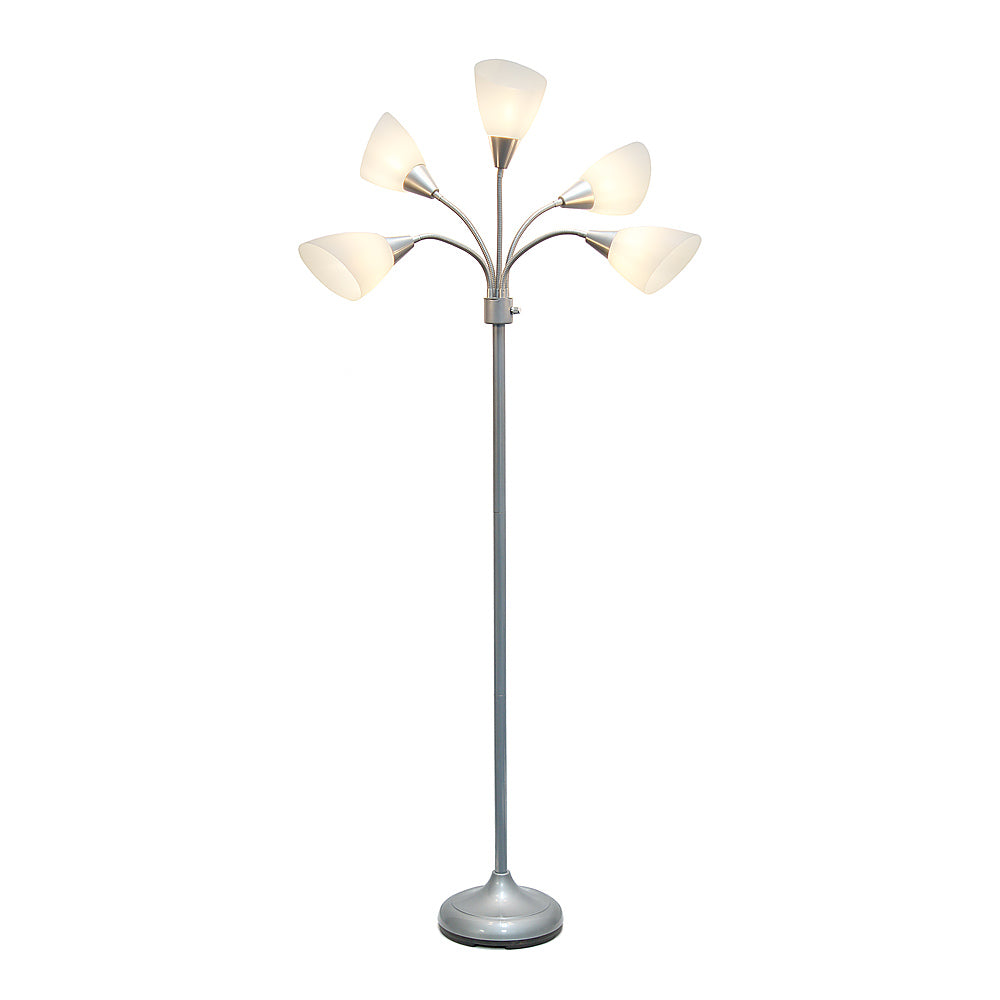 Simple Designs 5 Light Adjustable Gooseneck Floor Lamp - Silver/White Shades_1
